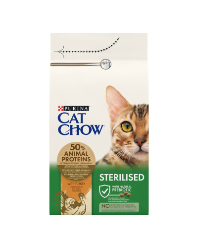 Сухой корм CAT CHOW Sterilised для взрослых стерилизованных кошек, с индейкой, 1,5 кг