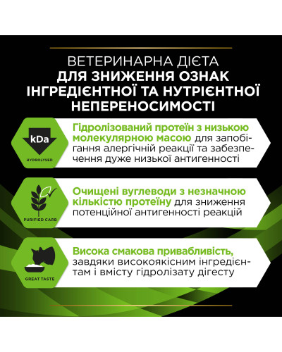 Сухий дієтичний корм PRO PLAN VETERINARY DIETS HA Hypoallergenic для дорослих котів та кошенят для зниження ознак інгредієнтної та нутрієнтної непереносимості, 325 г