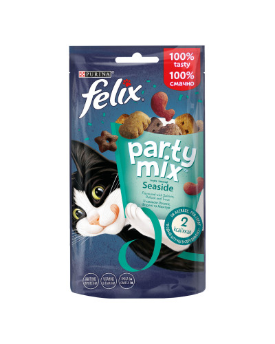 Лакомство FELIX Party Mix Морской Микс для взрослых кошек, со вкусом лосося, форели и минтая, 60 г