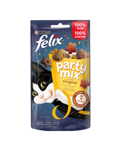 Лакомство FELIX Party Mix Ориджинал Микс для взрослых кошек, со вкусом курицы, печени и индейки, 60 г