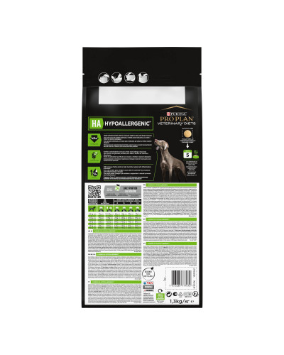 Сухий дієтичний корм PRO PLAN VETERINARY DIETS HA Hypoallergenic  для дорослих собак та цуценят для зниження ознак інгредієнтної та нутрієнтної непереносимості, 1,3 кг