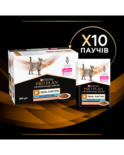 Вологий дієтичний корм PRO PLAN VETERINARY DIETS NF Renal Function Advanced Care для дорослих котів при патології нирок, з лососем, 10х85 г