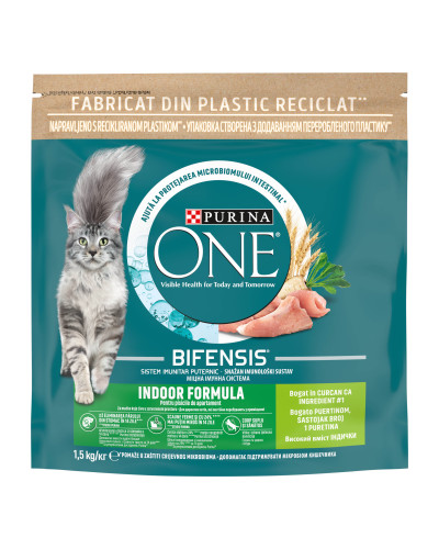 Сухий корм PURINA ONE Indoor для дорослих котів що постійно перебувають у приміщенні, комплекс Bifensis, з індичкою, 1,5 кг