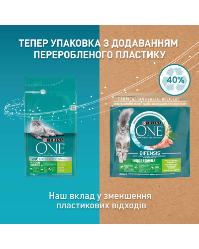 Сухий корм PURINA ONE Indoor для дорослих котів що постійно перебувають у приміщенні, комплекс Bifensis, з індичкою, 1,5 кг