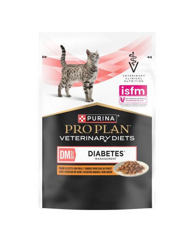 Вологий дієтичний корм PRO PLAN VETERINARY DIETS DM ST/OX Diabetes Managment для регулювання надходження глюкози (цукровий діабет), шматочки у підливці, з куркою, 85 г