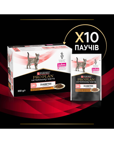 Вологий дієтичний корм PRO PLAN VETERINARY DIETS DM ST/OX Diabetes Managment для регулювання надходження глюкози (цукровий діабет), шматочки у підливці, з куркою, 85 г