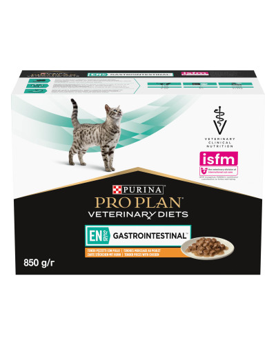 Вологий дієтичний корм PRO PLAN VETERINARY DIETS EN Gastrointestinal для кошенят та дорослих котів  для зменшення розладів кишкової абсорбції, з куркою, 10х85 г
