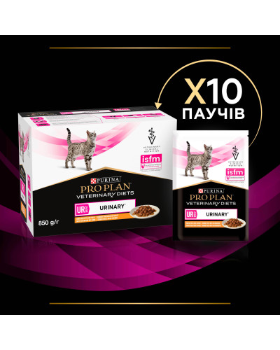 Влажный диетический корм PRO PLAN VETERINARY DIETS UR ST/OX Urinary для растворения и снижения образования струвитных камней, с курицей, 10х85 г