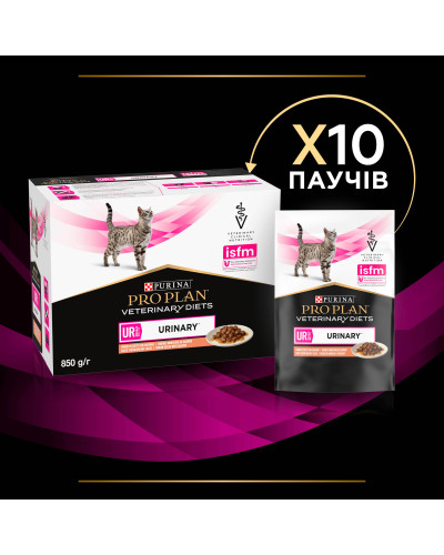 Влажный диетический корм PRO PLAN VETERINARY DIETS UR ST/OX Urinary для растворения и снижения образования струвитных камней, с лососем, 10х85 г