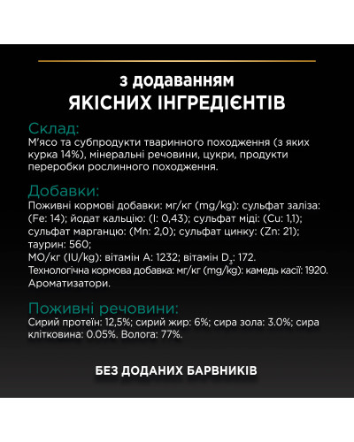 Вологий корм PRO PLAN Adult для дорослих котів, шматочки в паштеті, з куркою, 85 г