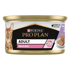Вологий корм PRO PLAN Delicate для дорослих котів з чутливим травленням, мус, з індичкою, 85 г