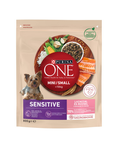 Сухой корм PURINA ONE Mini/Small Sensitive для взрослых собак мелких пород, с чувствительным пищеварением, с рисом и лососем, 800 г