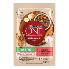 Вологий корм PURINA ONE Mini/Small Active для дорослих собак дрібних порід, з підвищеною активністю, шматочки у підливці, з яловичиною, картоплею та морквою, 85 г