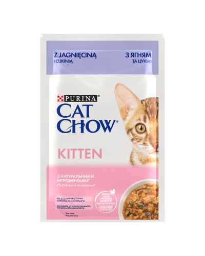 Вологий корм CAT CHOW Kitten для кошенят, шматочки у підливці, з ягням та цукіні, 85 г
