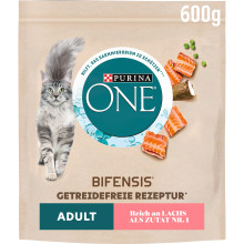 Сухой корм PURINA ONE Grain Free (Грейн Фри) беззерновой для взрослых кошек, комплекс Bifensis, с лососем, 600 г