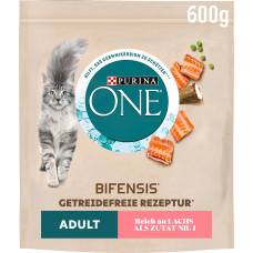 Сухий корм PURINA ONE Grain Free (Грейн Фрі) беззерновий для дорослих котів, комплекс Bifensis, з лососем, 600 г