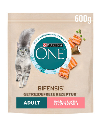 Сухий корм PURINA ONE Grain Free (Грейн Фрі) беззерновий для дорослих котів, комплекс Bifensis, з лососем, 600 г