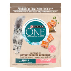Сухий корм PURINA ONE Grain Free (Грейн Фрі) беззерновий для дорослих котів, комплекс Bifensis, з лососем, 600 г