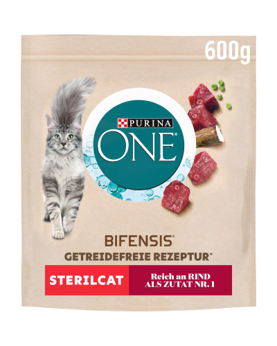 Сухий корм PURINA ONE Grain Free (Грейн Фрі) беззерновий для дорослих стерилізованих котів, комплекс Bifensis, з яловичиною, 600 г