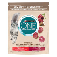 Сухий корм PURINA ONE Grain Free (Грейн Фрі) беззерновий для дорослих стерилізованих котів, комплекс Bifensis, з яловичиною, 600 г