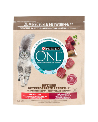 Сухий корм PURINA ONE Grain Free (Грейн Фрі) беззерновий для дорослих стерилізованих котів, комплекс Bifensis, з яловичиною, 600 г