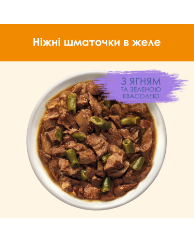 Вологий корм CAT CHOW Adult для дорослих котів, шматочки в желе, з ягням та зеленою квасолею, 85 г