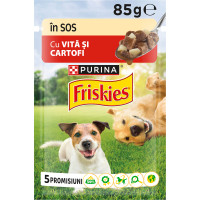 Вологий корм FRISKIES Adult для дорослих собак, шматочки у підливці, з яловичиною та картоплею, 85 г