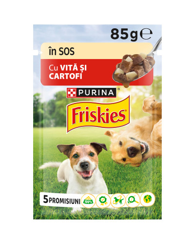 Вологий корм FRISKIES Adult для дорослих собак, шматочки у підливці, з яловичиною та картоплею, 85 г