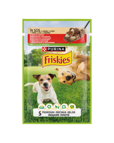 Вологий корм FRISKIES Adult для дорослих собак, шматочки у підливці, з яловичиною та картоплею, 85 г