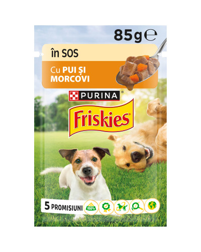 Вологий корм FRISKIES Adult для дорослих собак, шматочки у підливці, з куркою та морквою, 85 г