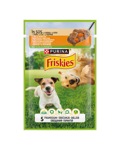 Вологий корм FRISKIES Adult для дорослих собак, шматочки у підливці, з куркою та морквою, 85 г
