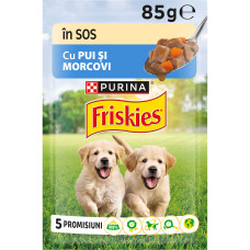 Вологий корм FRISKIES Junior для цуценят, шматочки у підливці, з куркою та морквою, 85 г
