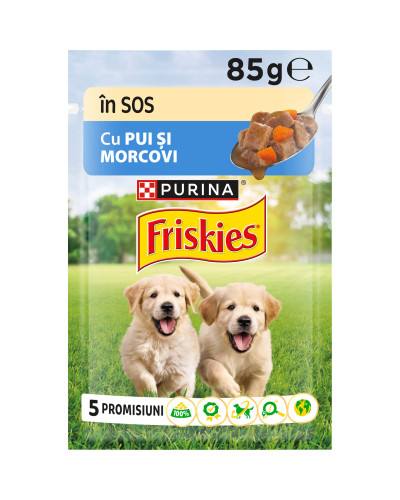 Вологий корм FRISKIES Junior для цуценят, шматочки у підливці, з куркою та морквою, 85 г