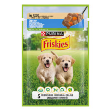 Влажный корм FRISKIES Junior для щенков, кусочки в соусе, с курицей и морковью, 85 г