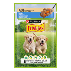 Вологий корм FRISKIES Junior для цуценят, шматочки у підливці, з куркою та морквою, 85 г