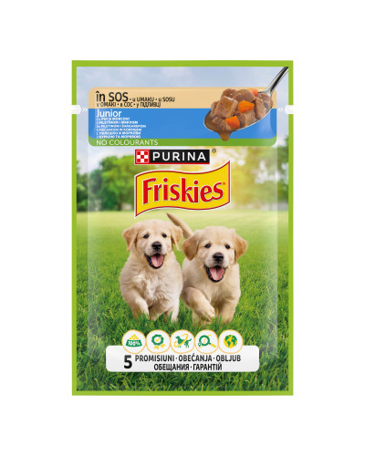 Вологий корм FRISKIES Junior для цуценят, шматочки у підливці, з куркою та морквою, 85 г