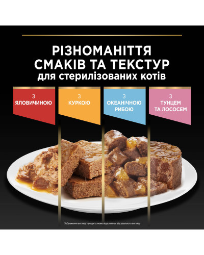 Вологий корм PRO PLAN Sterilised для дорослих стерилізованих котів, шматочки у підливці, з яловичиною, з куркою, 10x85 г