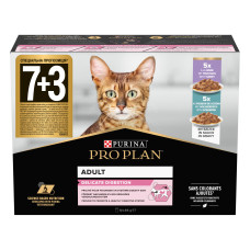 Вологий корм PRO PLAN Delicate Digestion для дорослих котів з чутливим травленням, шматочки у підливці, з індичкою, з океанічною рибою, 10x85 г