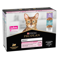Вологий корм PRO PLAN Delicate Digestion для дорослих котів з чутливим травленням, шматочки у підливці, з індичкою, з океанічною рибою, 10x85 г