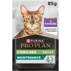 Вологий корм PRO PLAN Sterilised для дорослих стерилізованих котів, шматочки у підливці, з качкою, 85 г