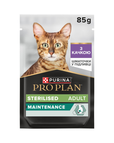 Влажный корм PRO PLAN Sterilised для взрослых стерилизованных кошек, кусочки в соусе, с уткой, 85 г