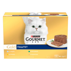 Вологий корм GOURMET Gold для дорослих котів, паштет, з тунцем, з куркою, з кроликом, з індичкою, 12х85 г