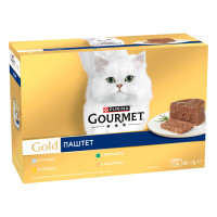 Вологий корм GOURMET Gold для дорослих котів, паштет, з тунцем, з куркою, з кроликом, з індичкою, 12х85 г