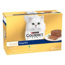 Вологий корм GOURMET Gold для дорослих котів, паштет, з тунцем, з куркою, з кроликом, з індичкою, 12х85 г