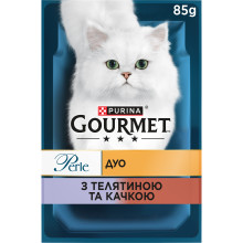 Влажный корм GOURMET Perle Duo для взрослых кошек, мини филе в соусе, с телятиной и уткой, 85 г