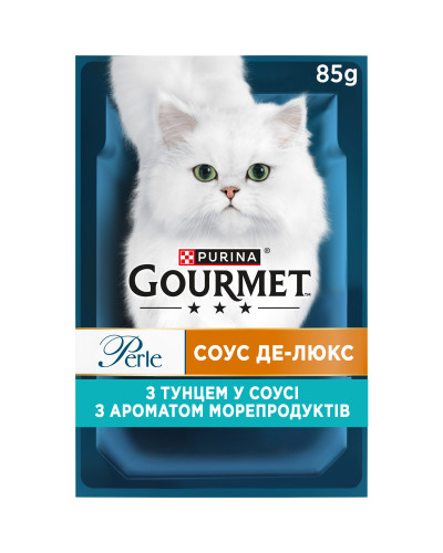 Влажный корм GOURMET Perle &amp;quot;Соус Де-Люкс&amp;quot; для взрослых кошек, мини филе в соусе, с тунцем, 85 г