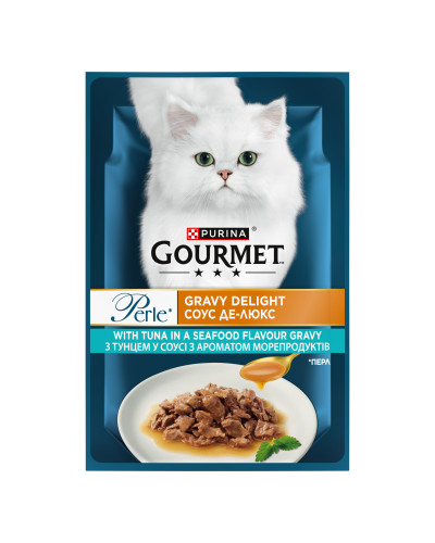 Влажный корм GOURMET Perle &amp;quot;Соус Де-Люкс&amp;quot; для взрослых кошек, мини филе в соусе, с тунцем, 85 г