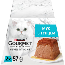 Вологий корм GOURMET Revelations для дорослих котів, мус з підливкою, що стікає, з тунцем, 2x57 г