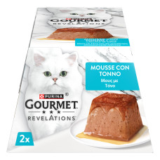 Вологий корм GOURMET Revelations для дорослих котів, мус з підливкою, що стікає, з тунцем, 2x57 г