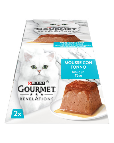 Вологий корм GOURMET Revelations для дорослих котів, мус з підливкою, що стікає, з тунцем, 2x57 г